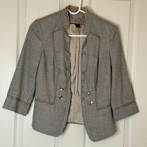 White House Black Market Womens Gray Ruffle Collar Blazer Size 4